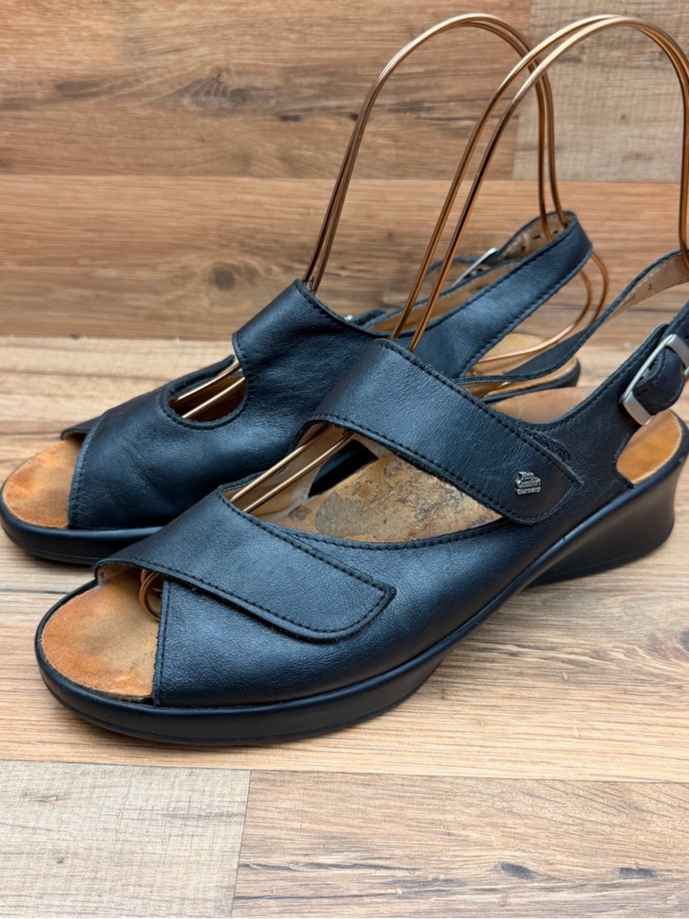 Finn Comfort Black Leather Adjustable Strap Slingback Sandals Size 8.5 A - Picture 2 of 8